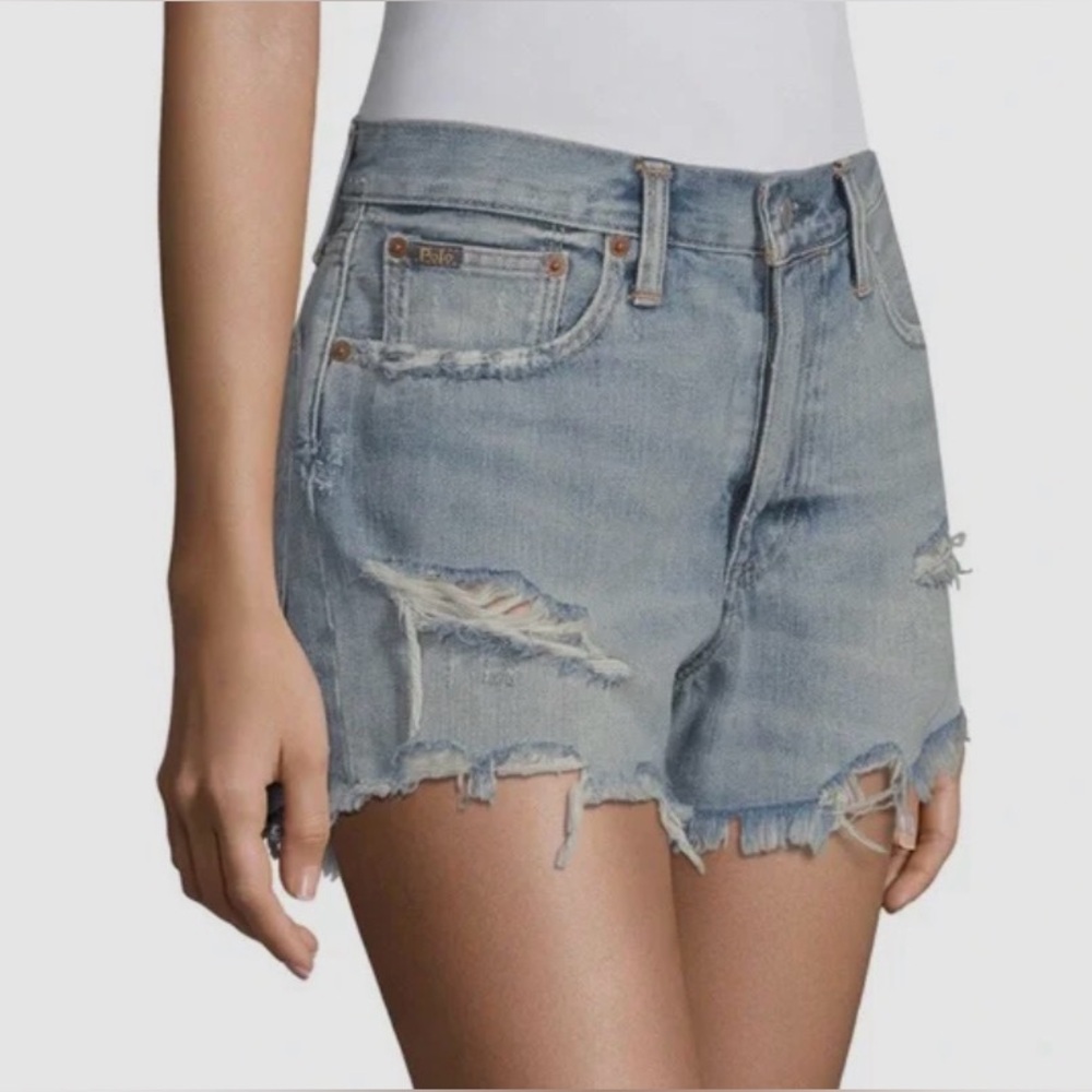 Ralph Lauren Polo Sophia Cut Off Shorts Distressed Denim 29